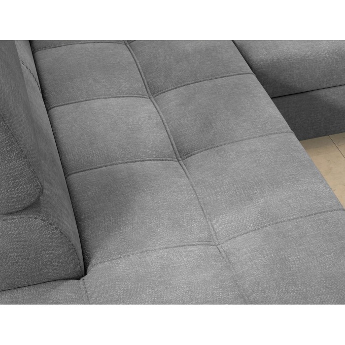 Canapé d’angle convertible PALAZZO 4 places gris clair – angle droit avec coffre 