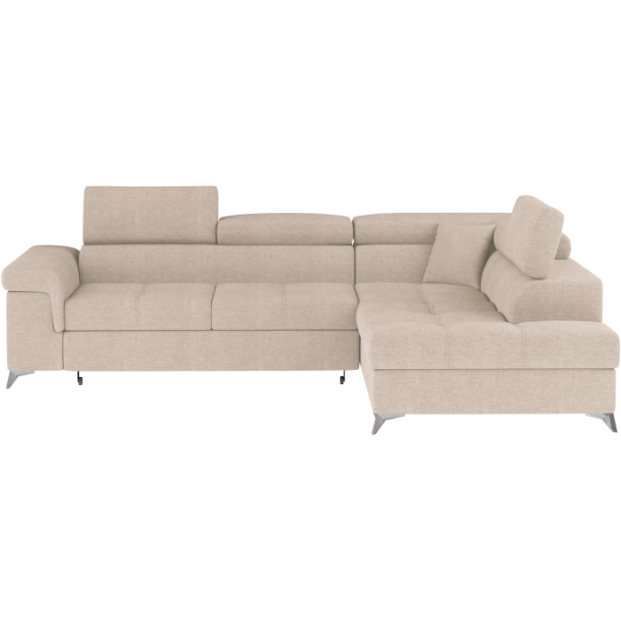 Canapé d’angle convertible PALAZZO 4 places beige – angle droit avec coffre 
