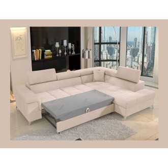 Canapé d’angle convertible PALAZZO 4 places beige – angle droit avec coffre 