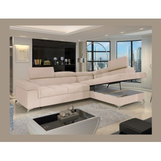 Canapé d’angle convertible PALAZZO 4 places beige – angle droit avec coffre 