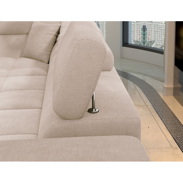 Canapé d’angle convertible PALAZZO 4 places beige – angle droit avec coffre 