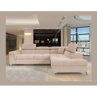 Canapé d’angle convertible PALAZZO 4 places beige – angle droit avec coffre 