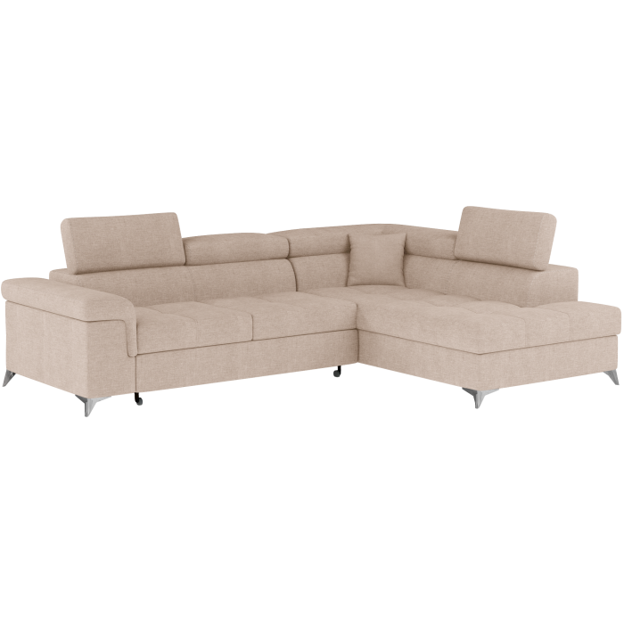 Canapé d’angle convertible PALAZZO 4 places beige – angle droit avec coffre 