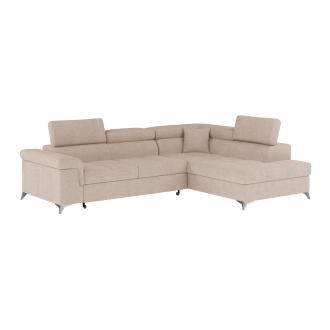 Canapé d’angle convertible PALAZZO 4 places beige – angle droit avec coffre 