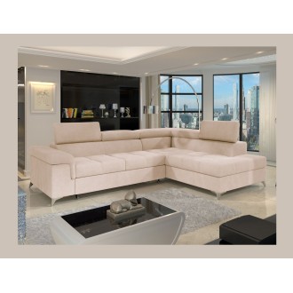 Canapé d’angle convertible PALAZZO 4 places beige – angle droit avec coffre 