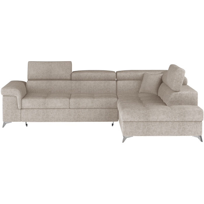 Canapé d’angle convertible PALAZZO 4 places beige – angle droit avec coffre 