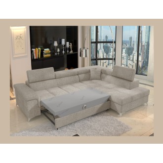 Canapé d’angle convertible PALAZZO 4 places beige – angle droit avec coffre 