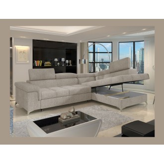 Canapé d’angle convertible PALAZZO 4 places beige – angle droit avec coffre 