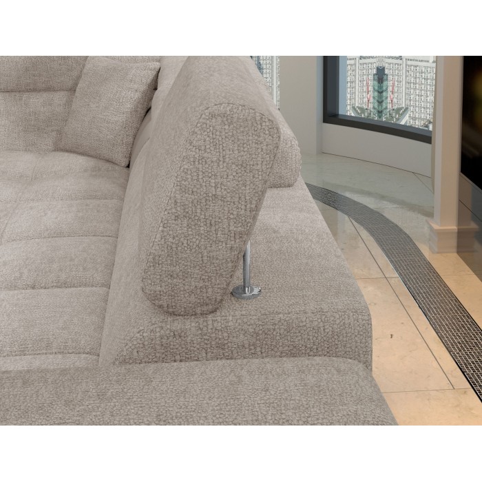 Canapé d’angle convertible PALAZZO 4 places beige – angle droit avec coffre 