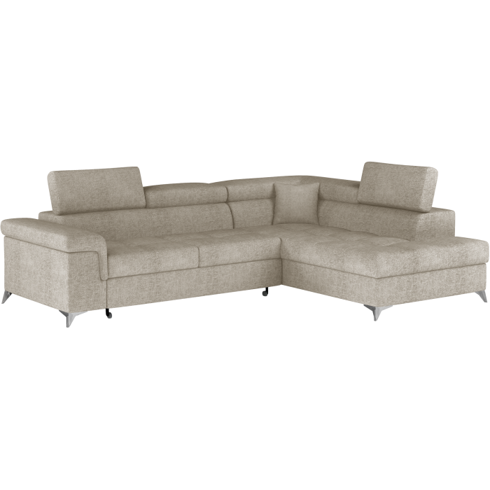 Canapé d’angle convertible PALAZZO 4 places beige – angle droit avec coffre 