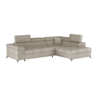 Canapé d’angle convertible PALAZZO 4 places beige – angle droit avec coffre 