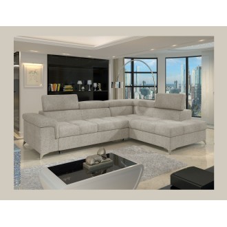 Canapé d’angle convertible PALAZZO 4 places beige – angle droit avec coffre 