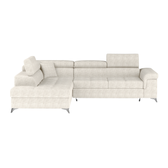 Canapé d’angle convertible PALAZZO 4 places beige – angle gauche avec coffre 