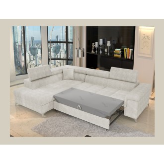 Canapé d’angle convertible PALAZZO 4 places beige – angle gauche avec coffre 