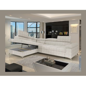 Canapé d’angle convertible PALAZZO 4 places beige – angle gauche avec coffre 