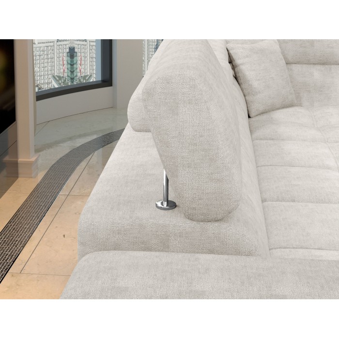 Canapé d’angle convertible PALAZZO 4 places beige – angle gauche avec coffre 