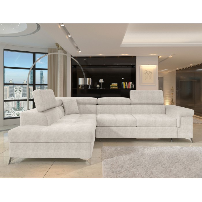 Canapé d’angle convertible PALAZZO 4 places beige – angle gauche avec coffre 