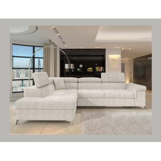Canapé d’angle convertible PALAZZO 4 places beige – angle gauche avec coffre 