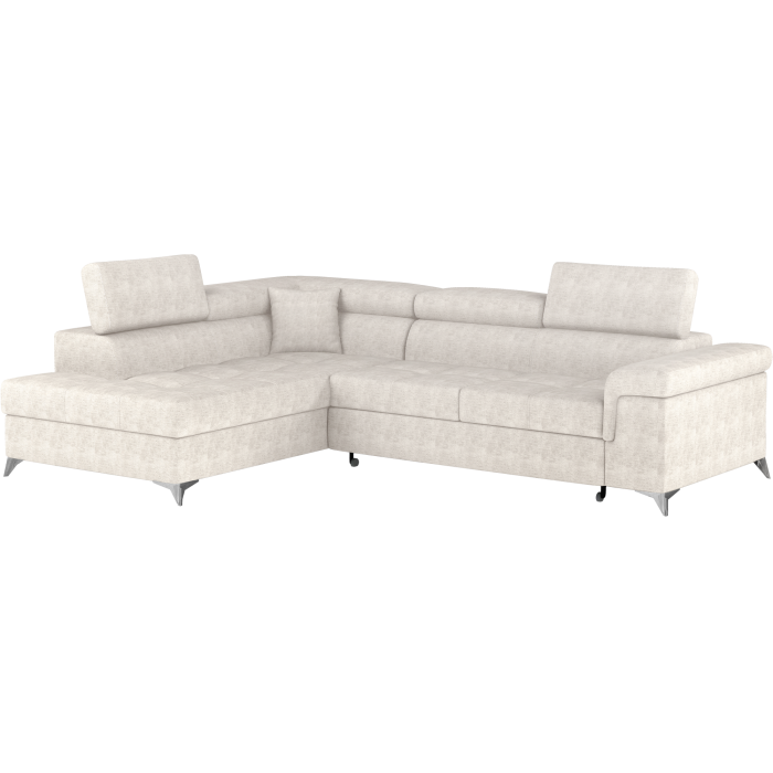 Canapé d’angle convertible PALAZZO 4 places beige – angle gauche avec coffre 