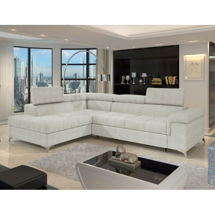Canapé d’angle convertible PALAZZO 4 places beige – angle gauche avec coffre 