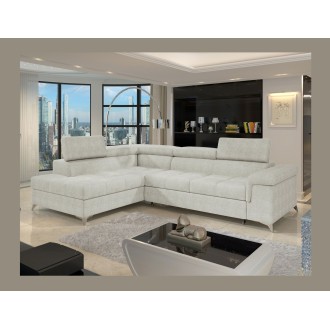 Canapé d’angle convertible PALAZZO 4 places beige – angle gauche avec coffre 