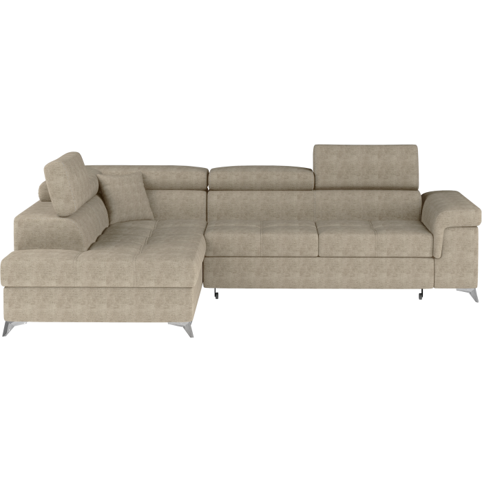 Canapé d’angle convertible PALAZZO 4 places beige – angle gauche avec coffre 