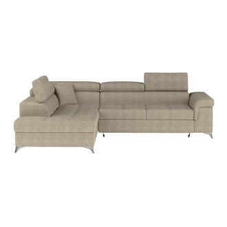 Canapé d’angle convertible PALAZZO 4 places beige – angle gauche avec coffre 