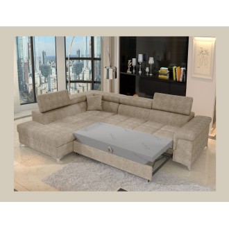 Canapé d’angle convertible PALAZZO 4 places beige – angle gauche avec coffre 