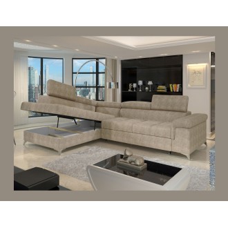 Canapé d’angle convertible PALAZZO 4 places beige – angle gauche avec coffre 