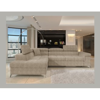 Canapé d’angle convertible PALAZZO 4 places beige – angle gauche avec coffre 