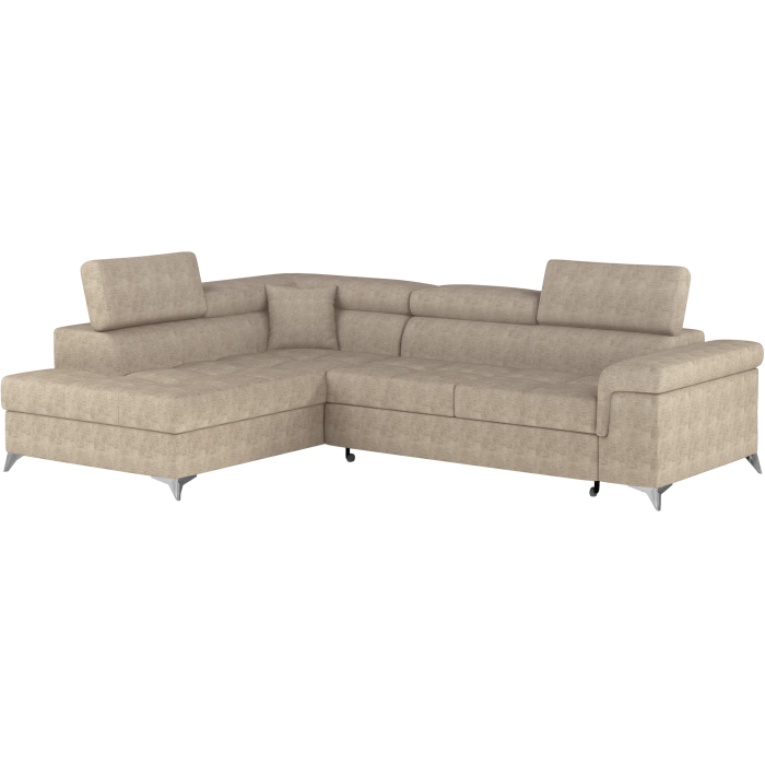 Canapé d’angle convertible PALAZZO 4 places beige – angle gauche avec coffre 