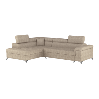 Canapé d’angle convertible PALAZZO 4 places beige – angle gauche avec coffre 