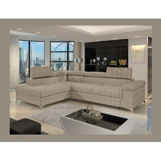 Canapé d’angle convertible PALAZZO 4 places beige – angle gauche avec coffre 