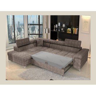 Canapé d’angle convertible PALAZZO 4 places marron – angle gauche avec coffre 