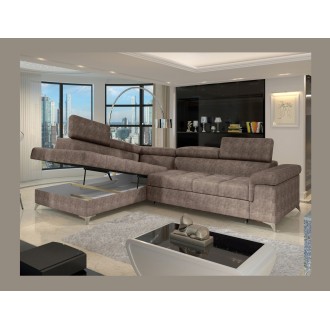 Canapé d’angle convertible PALAZZO 4 places marron – angle gauche avec coffre 
