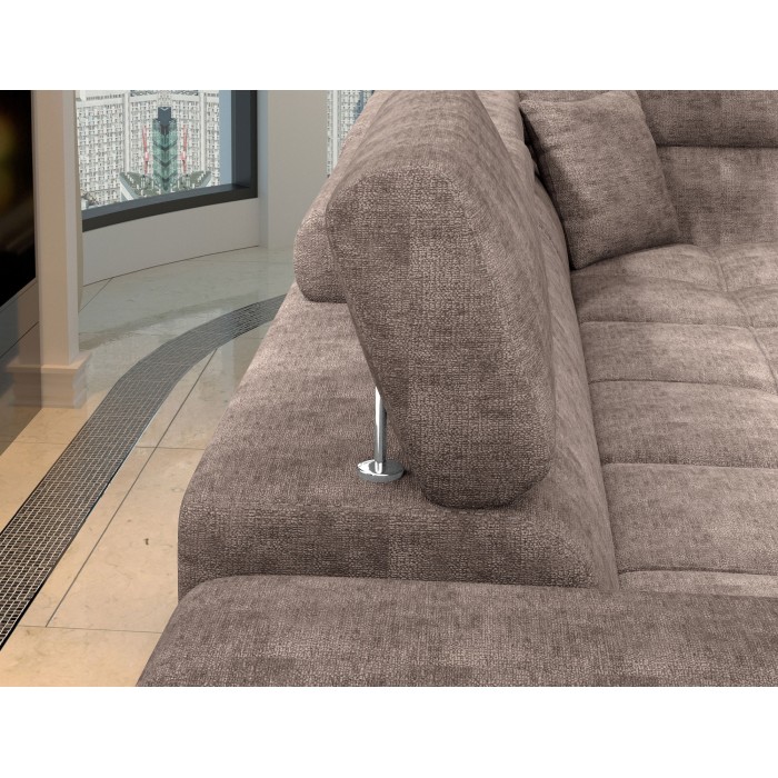 Canapé d’angle convertible PALAZZO 4 places marron – angle gauche avec coffre 