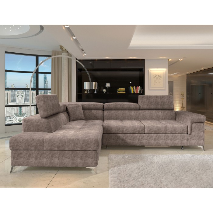 Canapé d’angle convertible PALAZZO 4 places marron – angle gauche avec coffre 