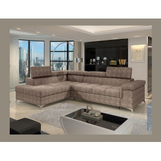 Canapé d’angle convertible PALAZZO 4 places marron – angle gauche avec coffre 
