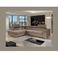 Canapé d’angle convertible PALAZZO 4 places marron – angle gauche avec coffre 