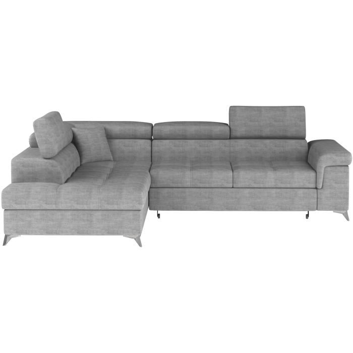 Canapé d’angle convertible PALAZZO 4 places gris – angle gauche avec coffre 