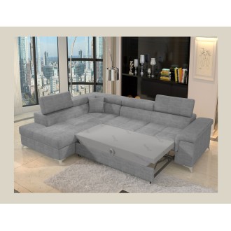 Canapé d’angle convertible PALAZZO 4 places gris – angle gauche avec coffre 