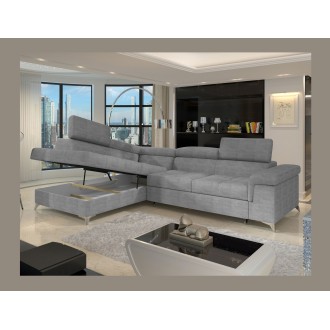 Canapé d’angle convertible PALAZZO 4 places gris – angle gauche avec coffre 