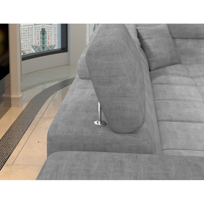 Canapé d’angle convertible PALAZZO 4 places gris – angle gauche avec coffre 