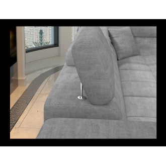 Canapé d’angle convertible PALAZZO 4 places gris – angle gauche avec coffre 
