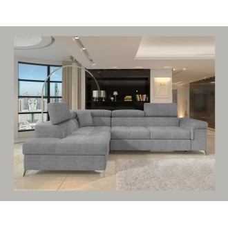 Canapé d’angle convertible PALAZZO 4 places gris – angle gauche avec coffre 