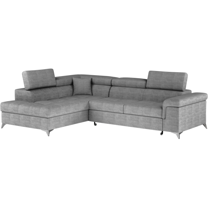 Canapé d’angle convertible PALAZZO 4 places gris – angle gauche avec coffre 