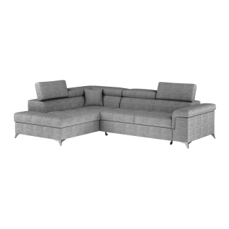 Canapé d’angle convertible PALAZZO 4 places gris – angle gauche avec coffre 
