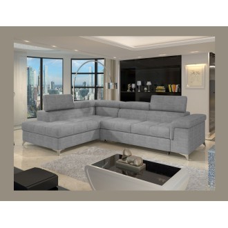 Canapé d’angle convertible PALAZZO 4 places gris – angle gauche avec coffre 