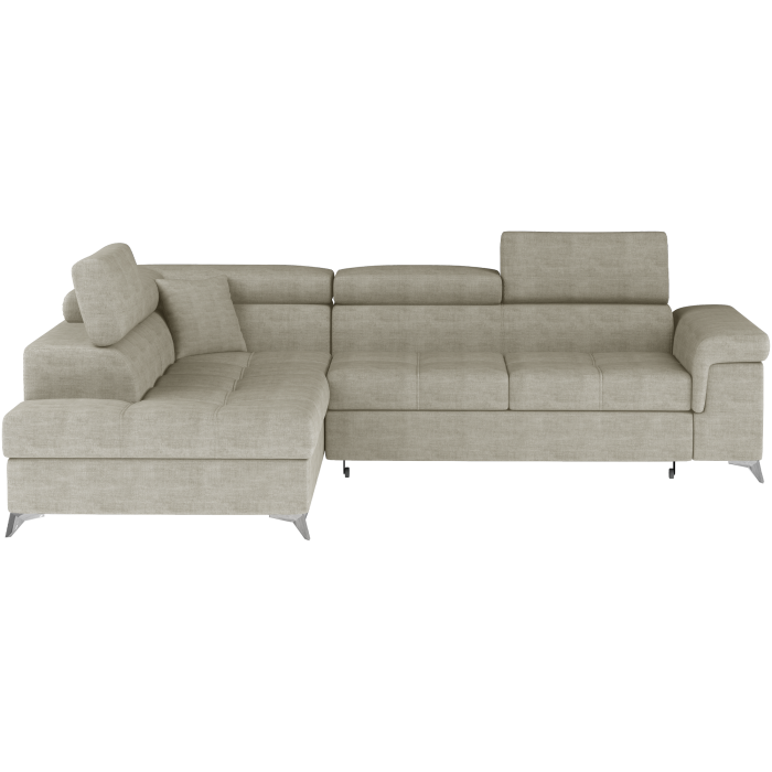 Canapé d’angle convertible PALAZZO 4 places beige – angle gauche avec coffre 