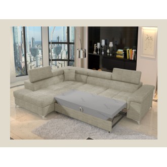 Canapé d’angle convertible PALAZZO 4 places beige – angle gauche avec coffre 
